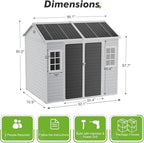 8x6 Shed, Heavy-Duty Outdoor Storage Shed with Floor, Waterproof Plastic Resin Garden Shed for Backyard, Tool Storage with Lockable Double Doors & Awning Windows