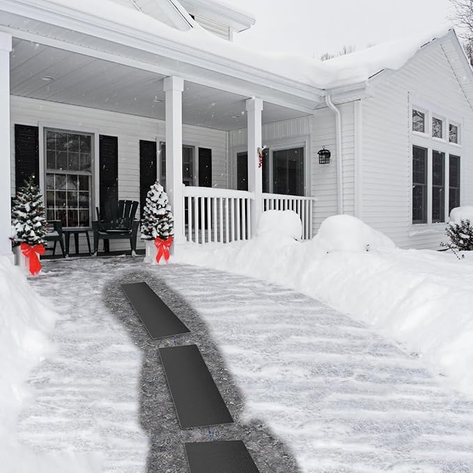 Snow Melting Mats Outdoor for Walkways, 30 x 60 in No-Slip Heated Outdoor Mats with 10 ft Power Cord, 3 in/h Speed Snow and Ice Melting Pads for Winter Backyards Snow Removal