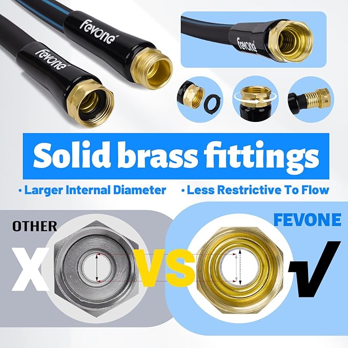 Fevone Garden Hose 25 ft., Lightweight Hybrid Water Hose, Flexible and Durable, Leak-Free Connections