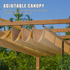 Domi 9’ x 13’ Outdoor Retractable Pergola Against The Wall with Weather-Resistant Canopy Aluminum Garden Pergola Patio Grill Gazebo for Courtyard(Teak Coated)