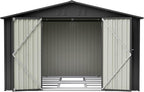 10x8 FT Outdoor Storage Shed with Floor Frame Structure and Lockable Doors, Durable and Sturdy Meta Sheds with Waterproof Roof Garden Tool Shed Ideal for Backyard Patio (Black