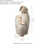 Glitzhome 27.25" H Outdoor Garden Water Fountain with LED Lights and Pump, 4 Tier Sand Beige Embossed Pattern Ceramic Pots Cascading Floor Standing Fountain for Porch Deck Patio Backyard Decoration