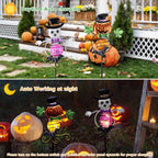 Solar Halloween Decorations Outdoor,2 Pack Pumpkin＆Skull Halloween Metal Yard Stakes,Solar Yard Signs Decorative Garden Stakes for Outside Lawn Patio Pathway