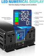 NIHAO 2500W Power Inverters DC 12V to 110V AC Converter with LCD Display, 2 International Socket and Battery Clips for Home, RV, Outdoor, Camping, Boat