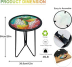 HONGLAND Outdoor Side Table, Small Mosaic Patio Table, 12" Round Metal Side Table End Table, Glass Plant Stand, Small Bistro Coffee Table Plant Stand for Garden Yard Porch Living Room（Hummingbird）
