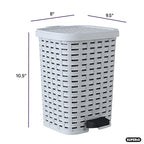 Superio Small Outdoor Trash Can with Lid for Dog Poop 1.5 Gallon/6 L Mini Plastic Garbage Can with Foot Pedal for Bathroom, Bedroom, Office, Patio, Wicker Smoke