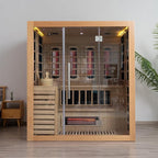 Luxury Dual-System Wood Sauna Room for 4-6 Person, Hybrid Indoor Sauna Spa,Canadian Hemlock, 6KW Heater, 195°F Steam+149°F Far Infrared, 12 Heating Elements, 220V, Oxygen Ionizer, 8mm Tempered-Grass