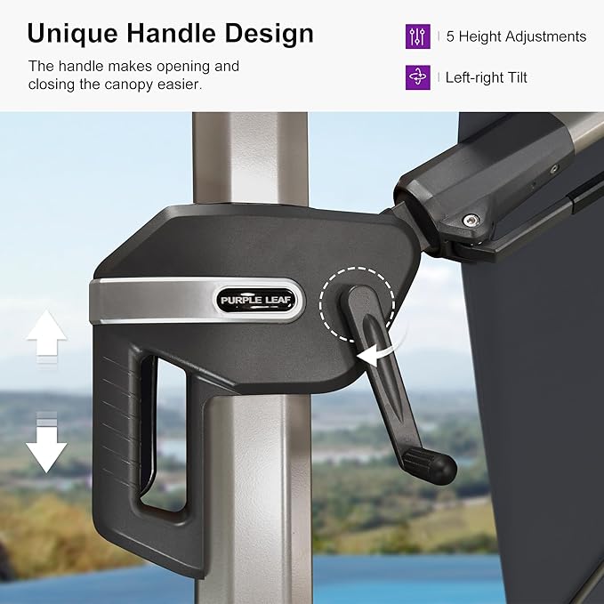 PURPLE LEAF 9' X 12' Left-right Tilting Patio Umbrella Outdoor Swivel Cantilever Umbrella Aluminum Offset Umbrella with Champagne Frame and 360-degree Rotation for Garden Deck Pool, Grey