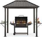 ABCCANOPY 6x8 Grill Hardtop Gazebo - Outdoor Permanent Barbecue Gazebo with Galvanized Steel Roof, Aluminum BBQ Canopy with Shelves for Patio, Lawn, Garden (Single Roof, Gray)