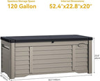DWVO Outdoor Louver Storage Deck Box w/120 Gallon Capacity, Large Storage Box for Outdoor Pillows, Garden Tools and Pool Supplies, Resin, Waterproof, Lockable (Black & Brown)