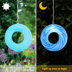 Bird Feeder Fly Through Bird Feeders for Outside Hanging with Round Shape Glass Container Solar Wild Birds Feeder for Garden Decor, 8-Inch (Cyan)