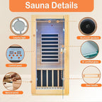 Home Far-Infrared Sauna Cabin Crafted from Canadian Hemlock Wood 900W Red Light Bluetooth Speaker Single-Person Indoor Model Dimensions: 28.35 × 32.28 × 61.42 inches