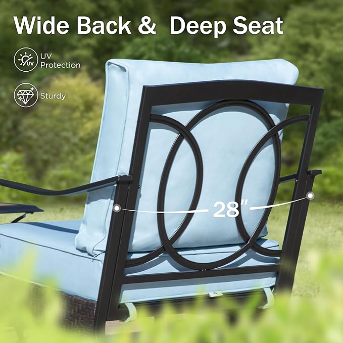 PHI VILLA Patio Rocking Chairs Set of 2, Outdoor Wicker Chairs with Thick Cushion, All Weather High Back Outdoor Furniture for Balcony Porch and Yard