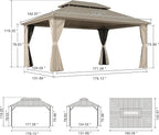 PURPLE LEAF 12' x 16' Outdoor Hardtop Gazebo, Champagne Aluminum Gazebo with Galvanized Steel Double Roof, Curtains and Netting for Patio Lawn and Garden