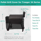 SunPatio Outdoor Heavy Duty Waterproof Grill Cover Compatible with Traeger 34 Series Wood Pellet Grill and Smoker, Texas and More, Full Length Barbecue Cover, All Weather Protection, Black