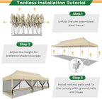 COBIZI 10x30 Heavy Duty Pop Up Canopy Tent with 8 Sidewalls, Commercial Gazebo Party Tent with Mosquito Netting Wall Easy Set Up Outdoor Instant Screen Tent for Backyard, Patio, Garden, Khaki