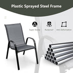 Tangkula Patio Dining Chairs Set of 4, Outdoor Stackable All Weather Heavy Duty Dining Chairs Set with Armrests, Support 330 LBS, for Poolside, Backyard, Garden, Deck, Front Porch (Grey)