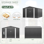 Polar Aurora Outdoor Storage Shed, Metal Garden Shed with Updated Frame Structure, Tool Sheds for Backyard Garden Patio Lawn (Black, 8x8 FT)