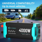 4000W Pure Sine Wave Inverter 12V DC to 120V AC for RV, Truck, Off-Grid, Home, Solar Car Power Inverter with Dual AC Hardwire Port, 20A Socket, 5V 2.1A USB