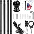 REERON House Flag Pole, 5 FT Metal Spinning Flag Poles Kit, 1" Tangle Free Stainless Steel Flagpole with 360° Flag Rings & 2-Position Holder Bracket for Outside House Porch Wall Mount for 3x5 Flag