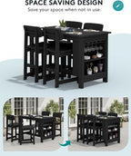 SERWALL Outdoor Bar Table, All Weather HDPE 36" Counter Height Dining Table with Storage and Wine Rack for Patio, Garden, Backyard, Balcony, Poolside, Black