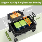 Collapsible Wagon Cart 380Lbs Capacity, Foldable Utility Portable Beach Wagon with All-Terrain Wheels, Adjustable Handle & Drink Holders, Carts with Wheels for Grocery, Camping, Shopping, Garden Cart