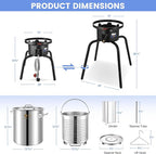 ARC 40QT Turkey Fryer Pot With Basket Kit, Stainless Steel Tamale Steamer Pot And Cast Iron Propane Burner 65,000BTU With Adjustable Legs, Crawfish Boil Seafood Boil Pot Propane Stove For Outdoor