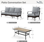 PHI VILLA Outdoor Modern Patio Furniture Set, Upgraded Wicker&Metal Patio Furniture Conversation Set with Waterproof Thick Cushions for Porch, Poolside, Deck, and Yard (4 Pieces,Grey)