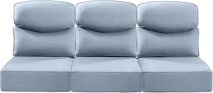 Luxury 24x24x6 Inch Smile Outdoor Sofa Cushions Set of 3 - Memory Foam Deep Seat Patio Furniture Pillows for Wicker Rocker Dining Chair Loveseat 3-Seater L-Shape Sectional Sofa - Baby Blue