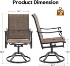 Patio Swivel Chairs Set of 2, Outdoor Dining Chairs with Padded Textilene, Swivel & Rocker Metal Outdoor Patio Dining Chairs All-Weather for Backyard, Brown Fabric with Black Frame