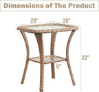 Outdoor Side Tables for Patio, Wicker/Rattan End Tables, Outdoor Wicker Side Table, Yellow Rattan Glass Top Patio Side Table