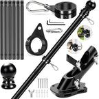 REERON Flag Pole for Outside House Porch Wall Mount, 7 FT 1" No Tangle Stainless Steel Spinning Flagpole Kit with 360° Metal Flag Pole Rings Clips & 2-Position Holder for 3x5' 4x6' American Flags