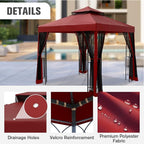 COOS BAY 8x8 Outdoor Patio Gazebo with Netting and Corner Shelves, Two-Tier Soft Top Canopy for Backyard, Lawn, Deck and Garden, Red