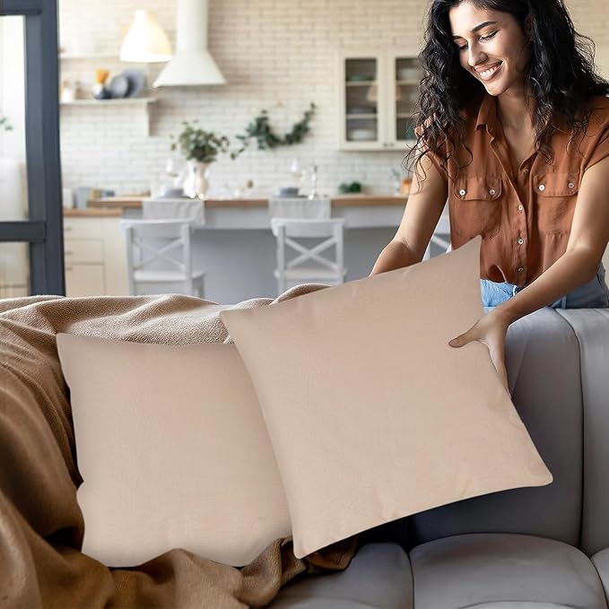 Covers & All Premium Square Throw Pillow Inserts with Covers Set of 4, 16 x 16 Inches Beige, Decorative Cushions for Couch Sofa Home Decor Office Travel UV Resistant Waterproof Soft Cushions Pillows