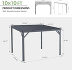 Domi 10'x10' Lean to Gazebo Hardtop, Expandable Wall Mounted Pergola with Gutters & Galvanized Steel Roof, 60MPH Wind Resistance, Outdoor Heavy Duty Metal Awning for Patio, Deck, Backyard - Grey