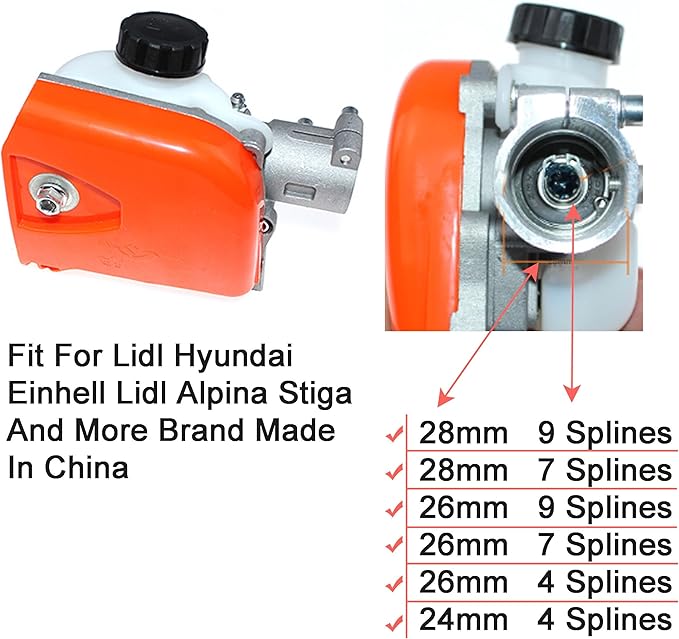 Pole Saw Gear Head Fit For Lidl Hyundai Einhell Lidl Alpina Stiga 26cc 33cc 43cc 52cc Multi Function Pole Saw Chainsaw (Tube 26mm Spline 9)