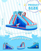 AirMyFun Bounce House, Sharks Theme Inflatable Bouncy House with Slide, Kids Bounce House Water Park with Slides Bouncer Castle with Splash Pool, Climbing Wall, Ball Shooting