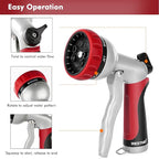 RESTMO Garden Hose Nozzle, Heavy Duty Metal Water Hose Nozzle with 7 Adjustable Spray Patterns, High Pressure Hand Sprayer with Flow Control, Best for Watering Plants & Lawns, Washing Cars & Pets, Red