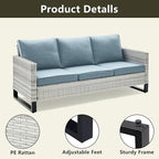 Wicker Outdoor Patio Furniture Set - 6 Piece Patio Conversation Set with 2 Swivel Rocker Chairs,2 Rattan Ottoman,1 Couch and 1 Metal Side Table for Outside Porch Deck Backyard(Light Grey/Sky Blue)