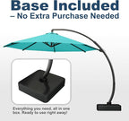 12FT Cantilever Umbrella with Base Large Curvy Outdoor Aluminum Offset Umbrella w/ 360° Rotation, UV Resistant Canopy for Patio, Garden, Backyard, Aqua Blue