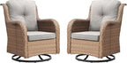 Outdoor Patio Swivel Rocker Chairs - Wicker Rattan Patio Swivel Rocking Chairs Set of 2 with High Back,Deep Seating and Comfort Cushions for Deck Porch Garden,Yellow/Beige