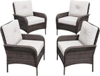 COOS BAY Vintage Courtyard Patio Chairs, Wicker Armchairs, Rattan Patio Dining Set of 4, Outdoor Seating for Deck or Balcony, Gray/Beige