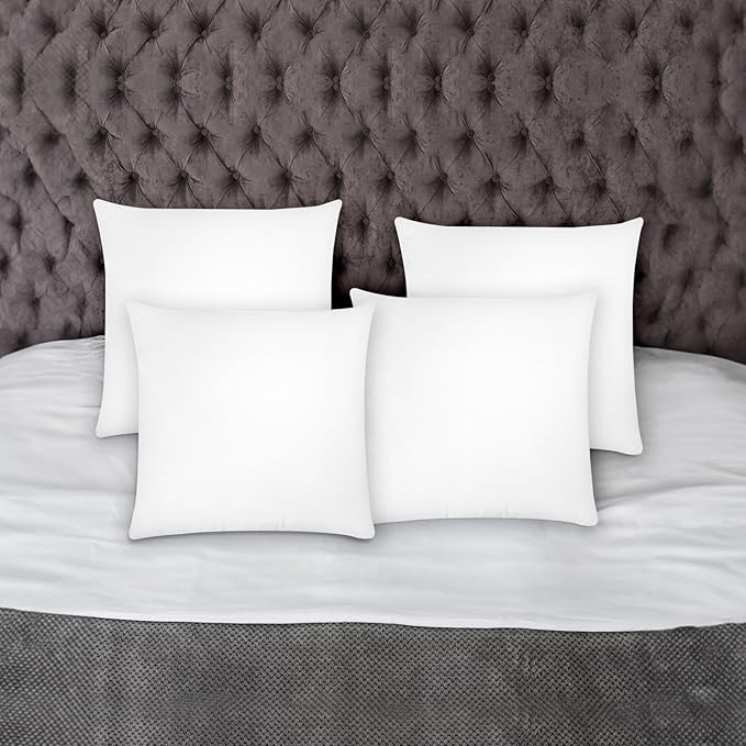 Covers & All Premium Square Throw Pillow Inserts with Covers Set of 4, 14 x 14 Inches White, Decorative Cushions for Couch Sofa Home Decor Office Travel UV Resistant Waterproof Soft Cushions Pillows