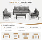 Aluminum Patio Conversation Set with Coffee Table 4PCS Deck Outdoor Furniture 7-Seat All-Weather Rust-Proof Sectional Sofa Set with Removable Cushion for Backyard, Poolside & Small Spaces