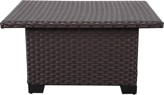 Outdoor Table with Storage Outside Patio Table Wicker Convertible Coffee Table All-Weather Rattan Coffee Table, Brown