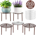 5-Pack 12” Heavy-duty Metal Plant Stands Large Flower Pot Holder for Indoor Outdoor Rust-proof Iron Potted Planter Stand Modern Round Corner Stand Shelf for Living Room Patio Garden Yard, Brown