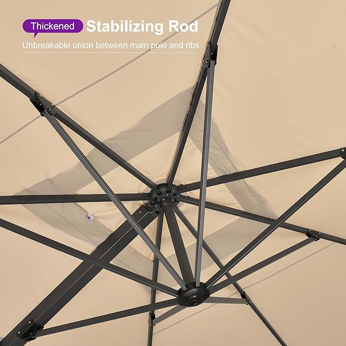 PURPLE LEAF 13' X 10' Rectangle Patio Umbrella Large Outdoor Aluminum Offset Umbrella with 360-degree Rotation Cantilever Umbrella with Base Included for Garden Deck Backyard Pool Beige