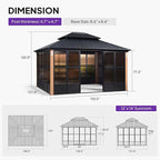 PURPLE LEAF 12' X 14' Sunroom Patio Hardtop Gazebo Double Top Galvanized Steel Screen House Aluminum Sun Room Outdoor Solarium for Garden Backyard