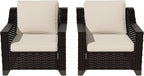 Vista Vibe 2 Pieces Outdoor Armchairs, Patio Conversation Furniture Set, Washable Cushions, Luxurious Hand-Woven PE Rattan, Garden, Bistro, Deck, Backyard (Brown/Beige)
