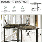 Tangkula 8x5 FT Hardtop Grill Gazebo, Outdoor Double-Tiered Barbecue Canopy with Vented Polycarbonate Roof, 2 Side Shelves, 6 Hooks, Outdoor Grill Shelter for Patio Garden Lawn Deck (Black)